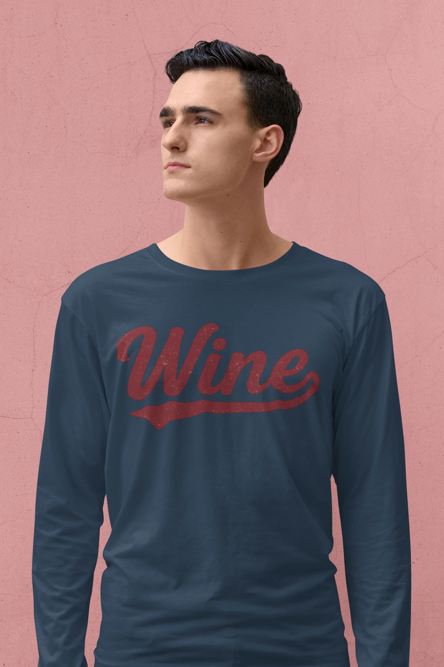 Wine Long Sleeve Tee, Vintage Script, Wine Lover Gift