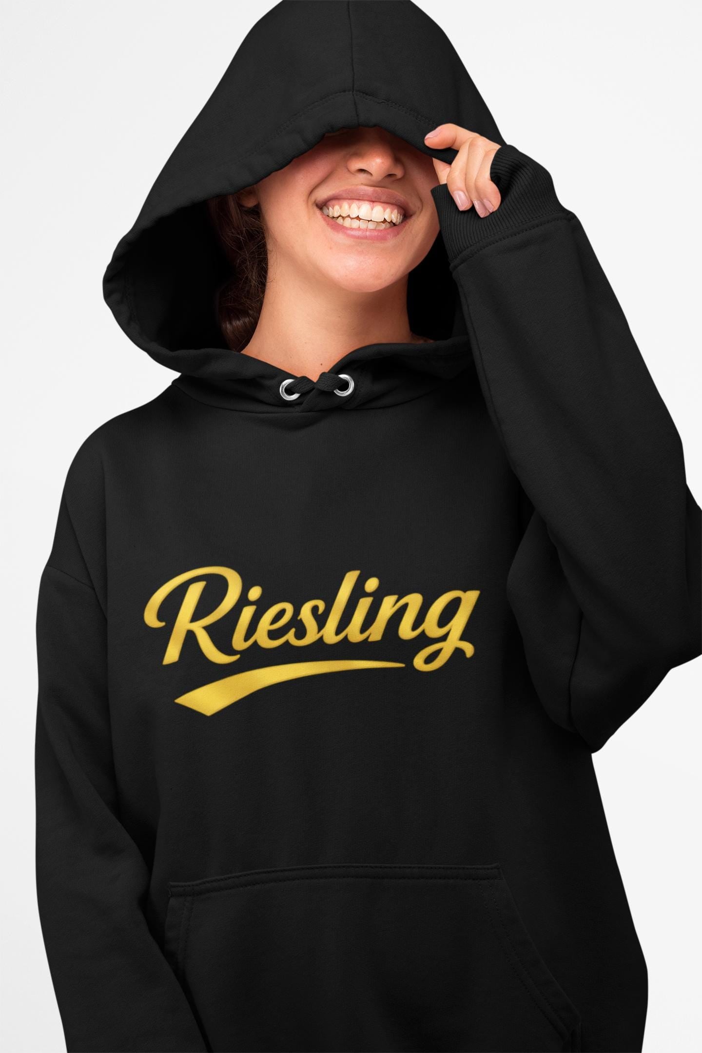 Riesling Hoodie, Wine Script Pullover Sweatshirt